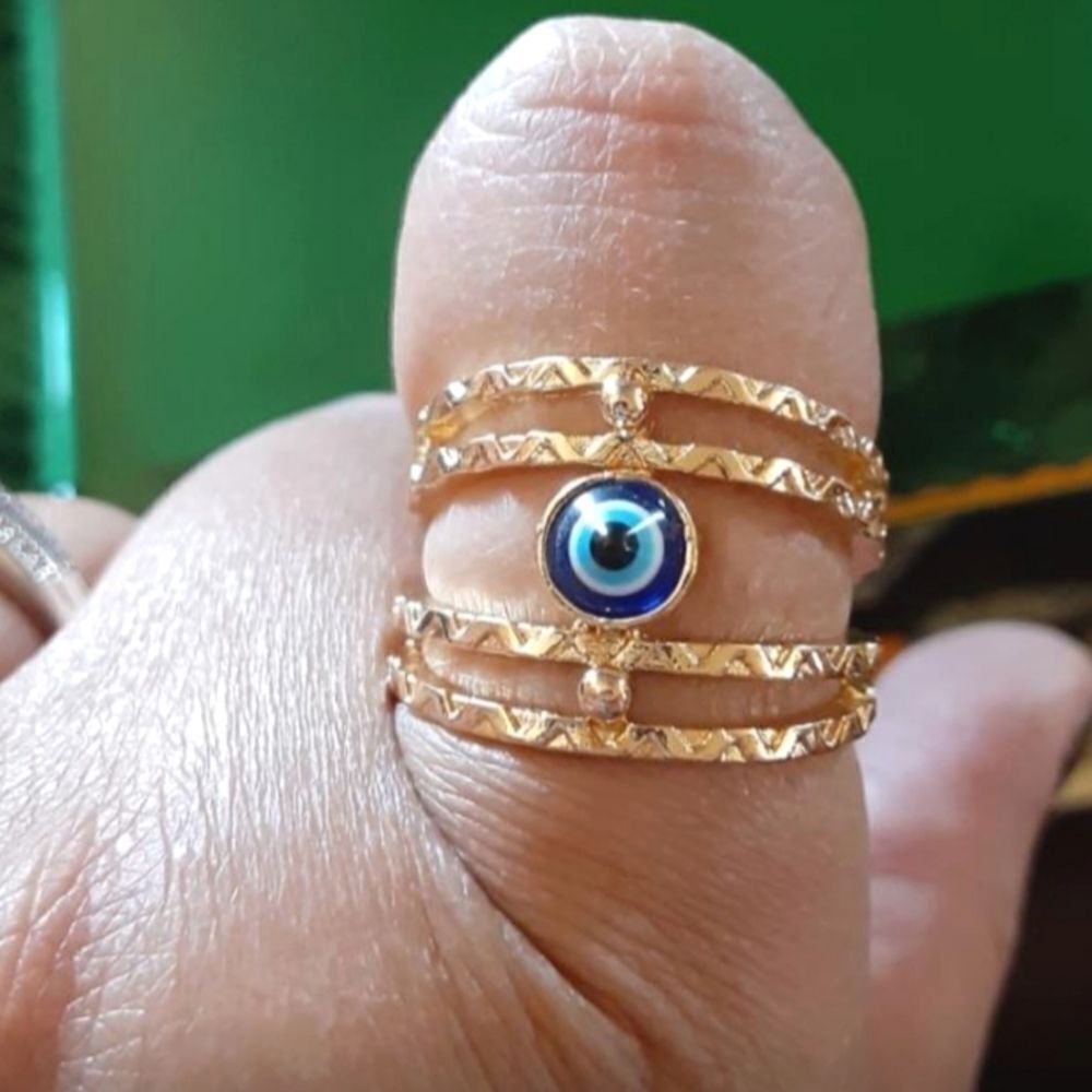 Bohemian Stylish Personality Blue Evil Eyes Golden Ring sz 9 For Adults